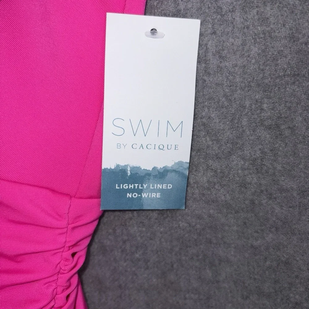 Cacique Lane Bryant 28 Hot Pink One Piece Swim Suit Macrame Racerback Ruched New